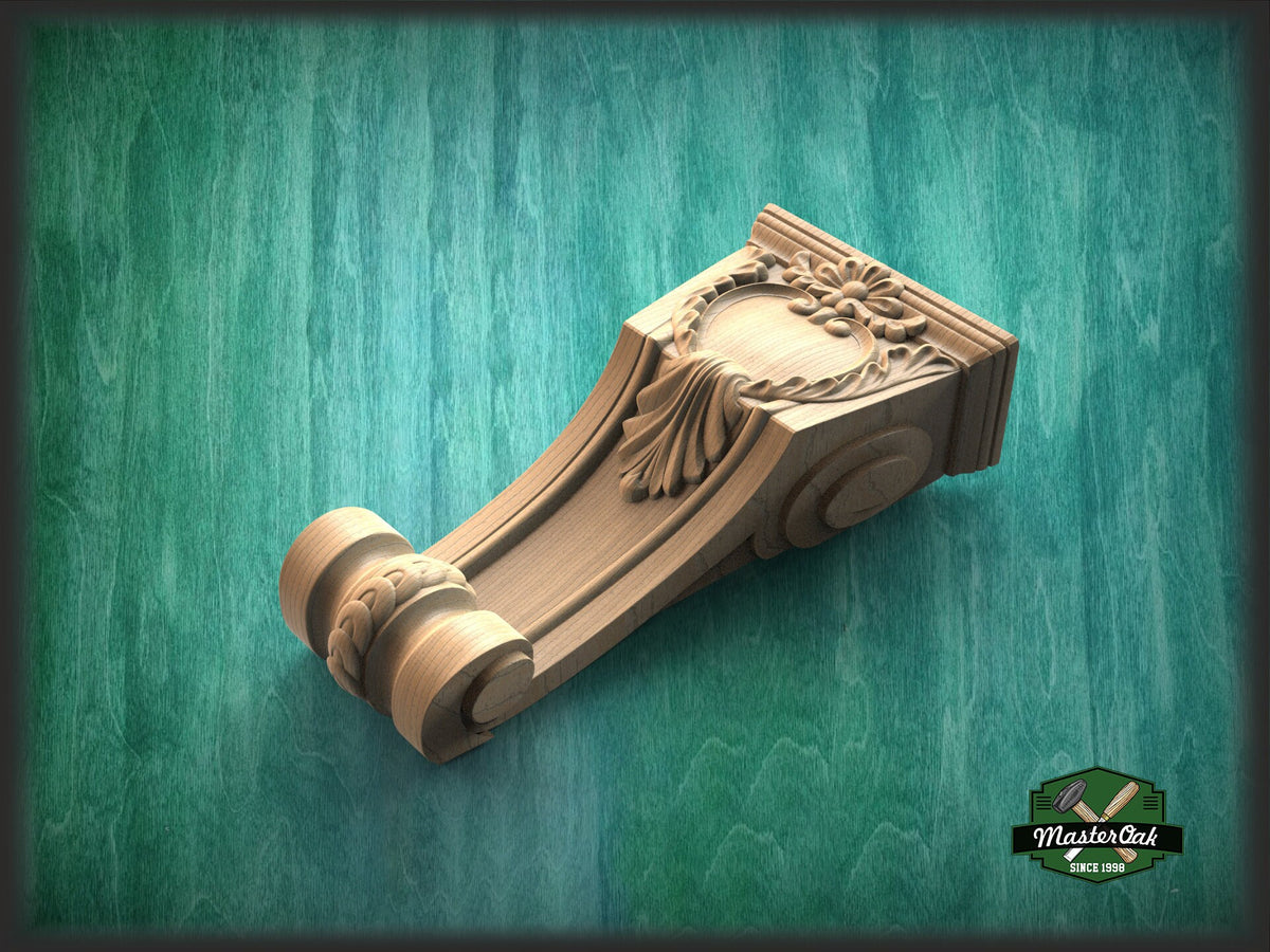 Carved bracket of wood, Unpainted, Decorative Carved Wooden Corbel, 1pc, Home Wall Embellishments, wood onlays, wood wall art decor