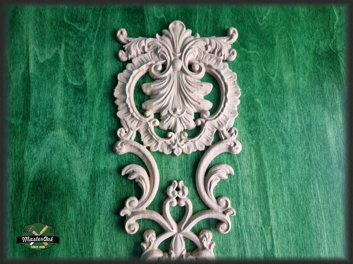 Ornate Carved Wood Appliques For Fireplace, Unpainted, Carved decorative floral onlays, 1pc, Home Wall Embellishments, Furniture Carving