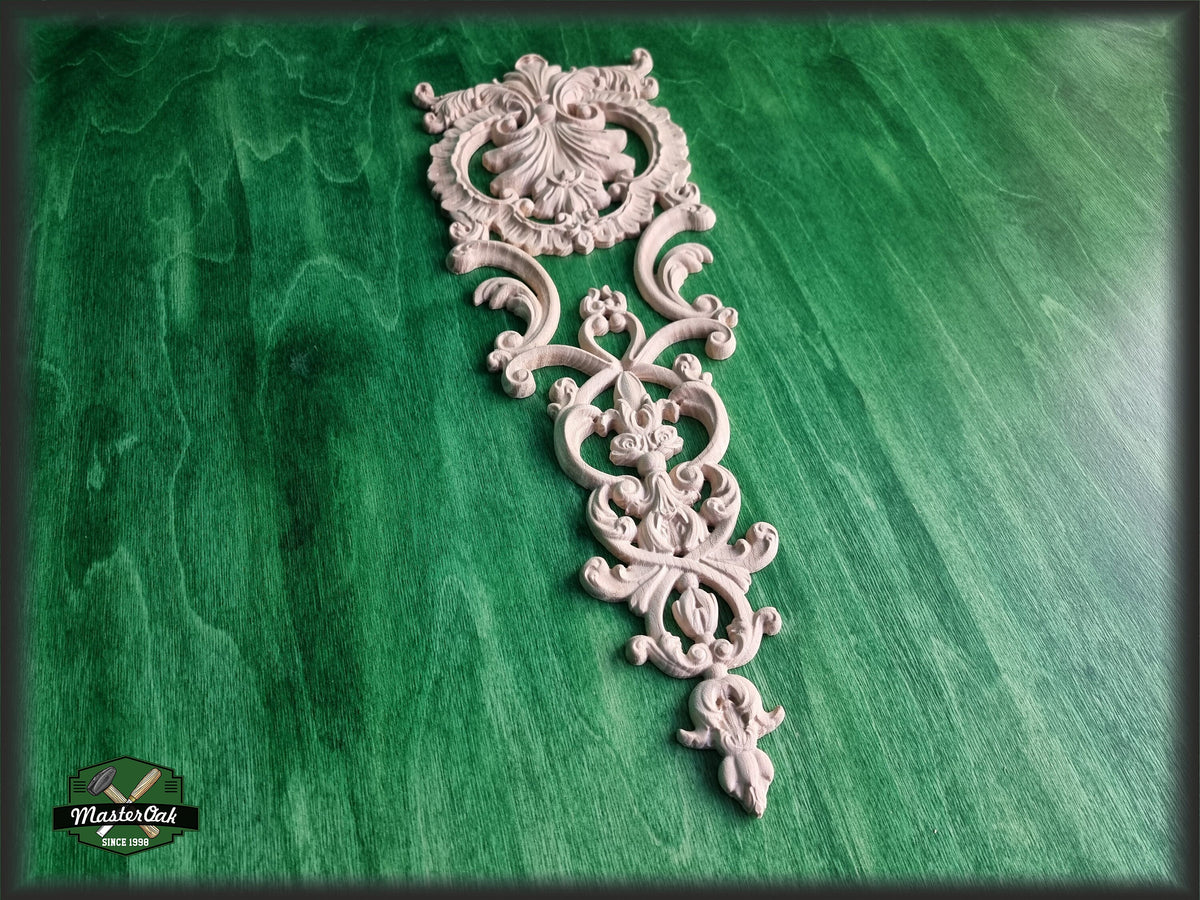 Ornate Carved Wood Appliques For Fireplace, Unpainted, Carved decorative floral onlays, 1pc, Home Wall Embellishments, Furniture Carving