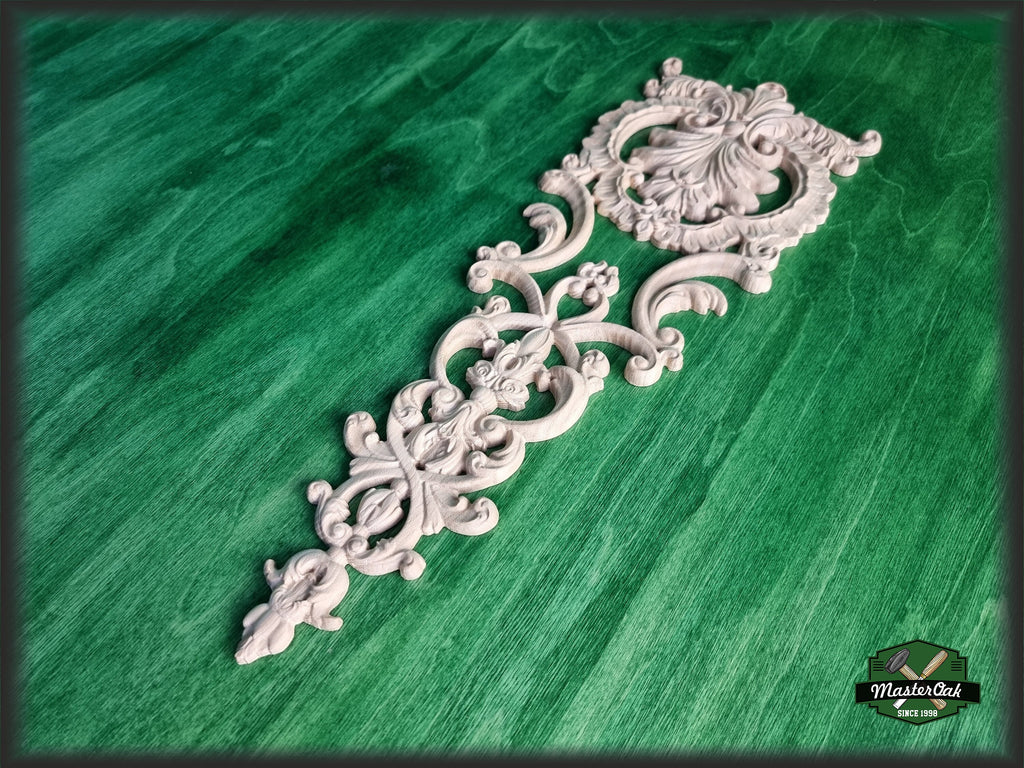 Ornate Carved Wood Appliques For Fireplace, Unpainted, Carved decorative floral onlays, 1pc, Home Wall Embellishments, Furniture Carving