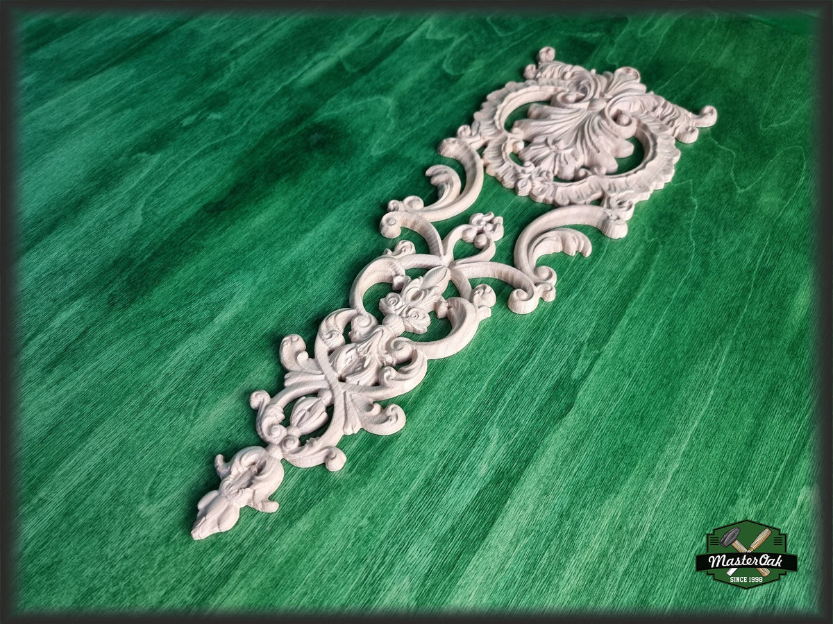 Ornate Carved Wood Appliques For Fireplace, Unpainted, Carved decorative floral onlays, 1pc, Home Wall Embellishments, Furniture Carving