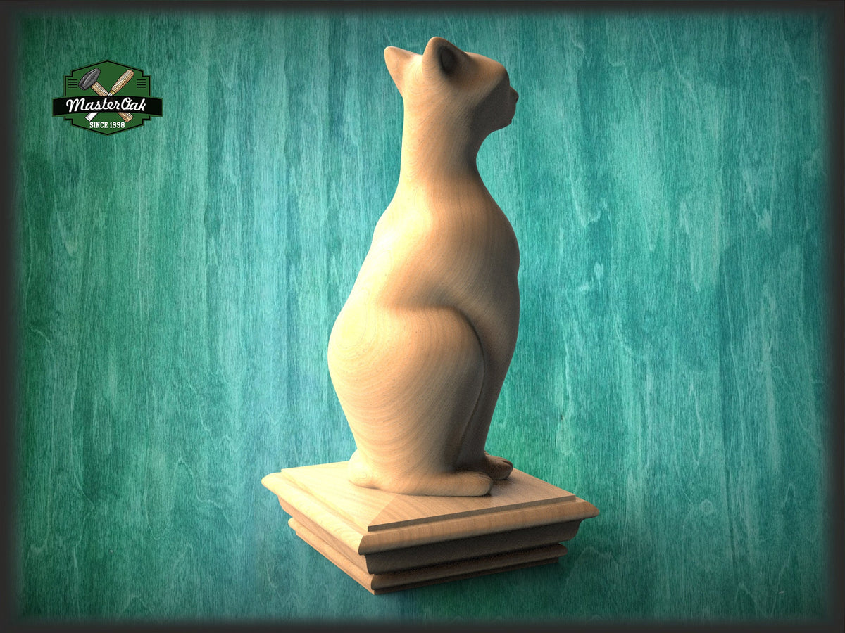 Cat Wooden Finial for Staircase Newel Post, Cat finial bed post, Cat statue of wood