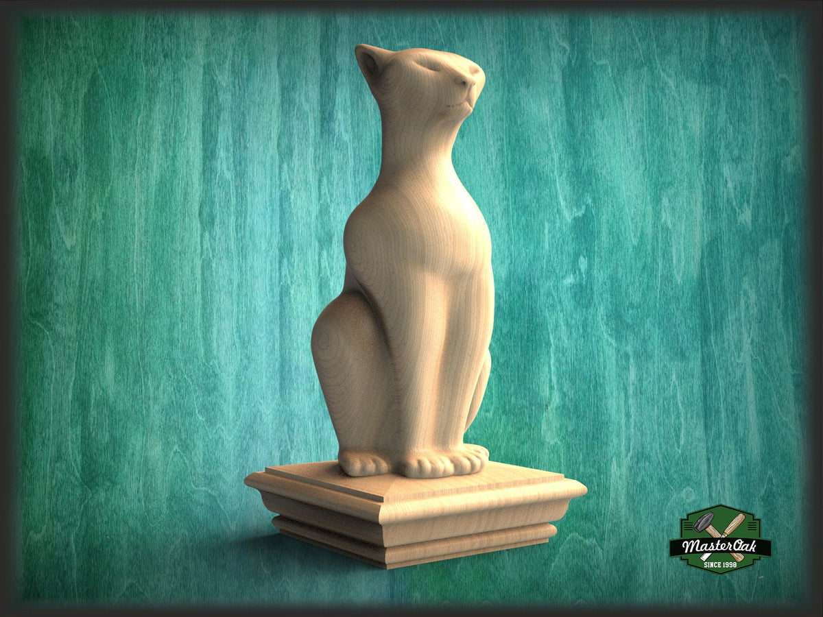 Cat Wooden Finial for Staircase Newel Post, Cat finial bed post, Cat statue of wood