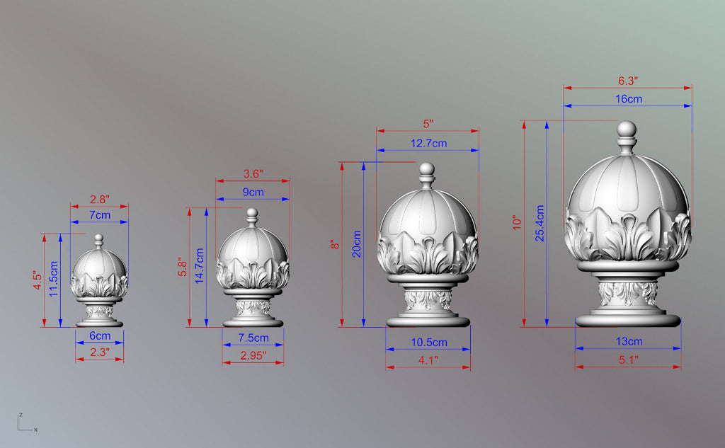 Decorative Architectural Wooden Finial, Staircase Newel Post Cap, Curtain rod finial