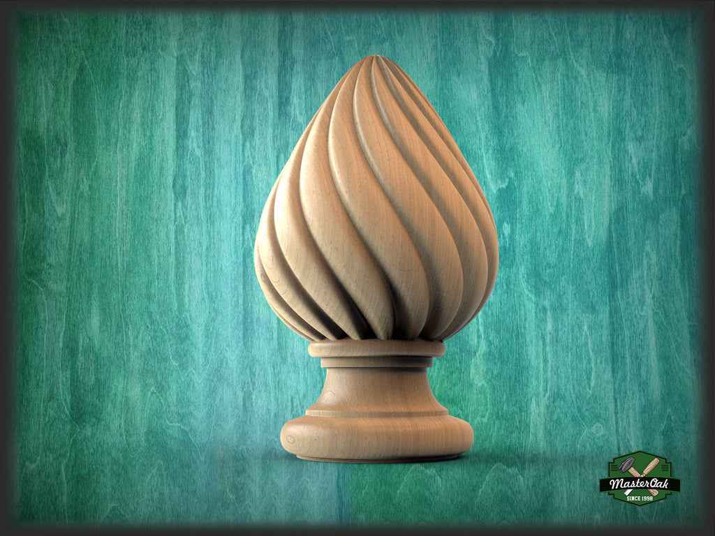 Decorative Twisted Wooden Finial, Staircase Newel Post Cap