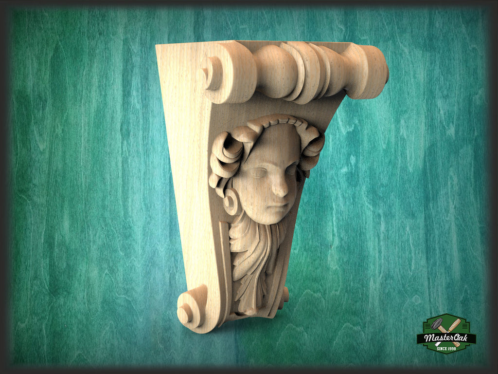 Corbel Human Face, Unpainted, Decorative Carved Wooden Corbel, 1pc, Home Wall Embellishments, wood onlays, wood wall art decor