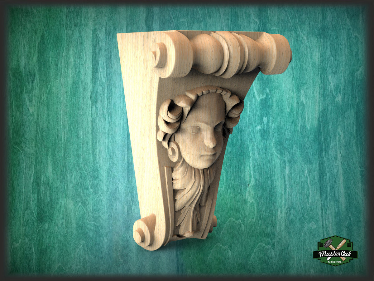 Corbel Human Face, Unpainted, Decorative Carved Wooden Corbel, 1pc, Home Wall Embellishments, wood onlays, wood wall art decor