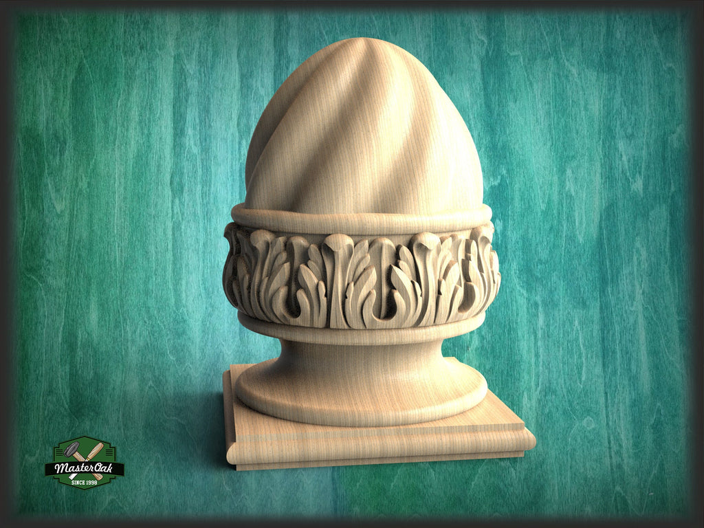 Carved Post Finials with square base, Staircase Newel Post Cap, Bed finials