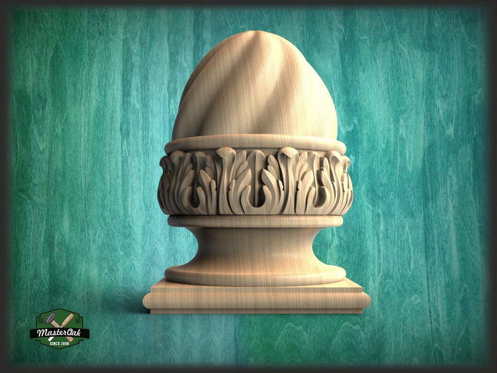 Carved Post Finials with square base, Staircase Newel Post Cap, Bed finials