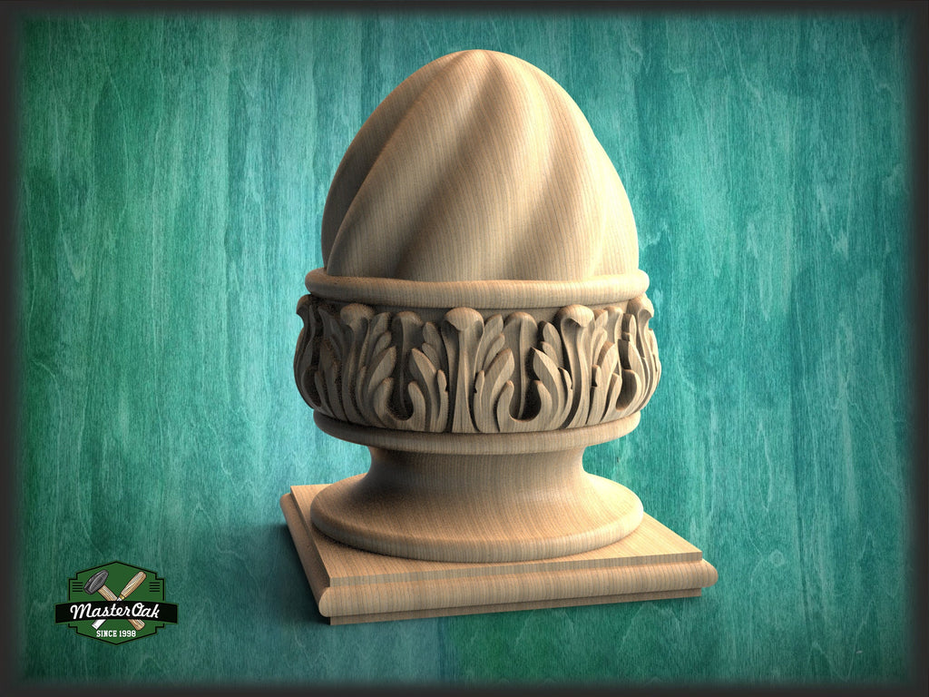 Carved Post Finials with square base, Staircase Newel Post Cap, Bed finials