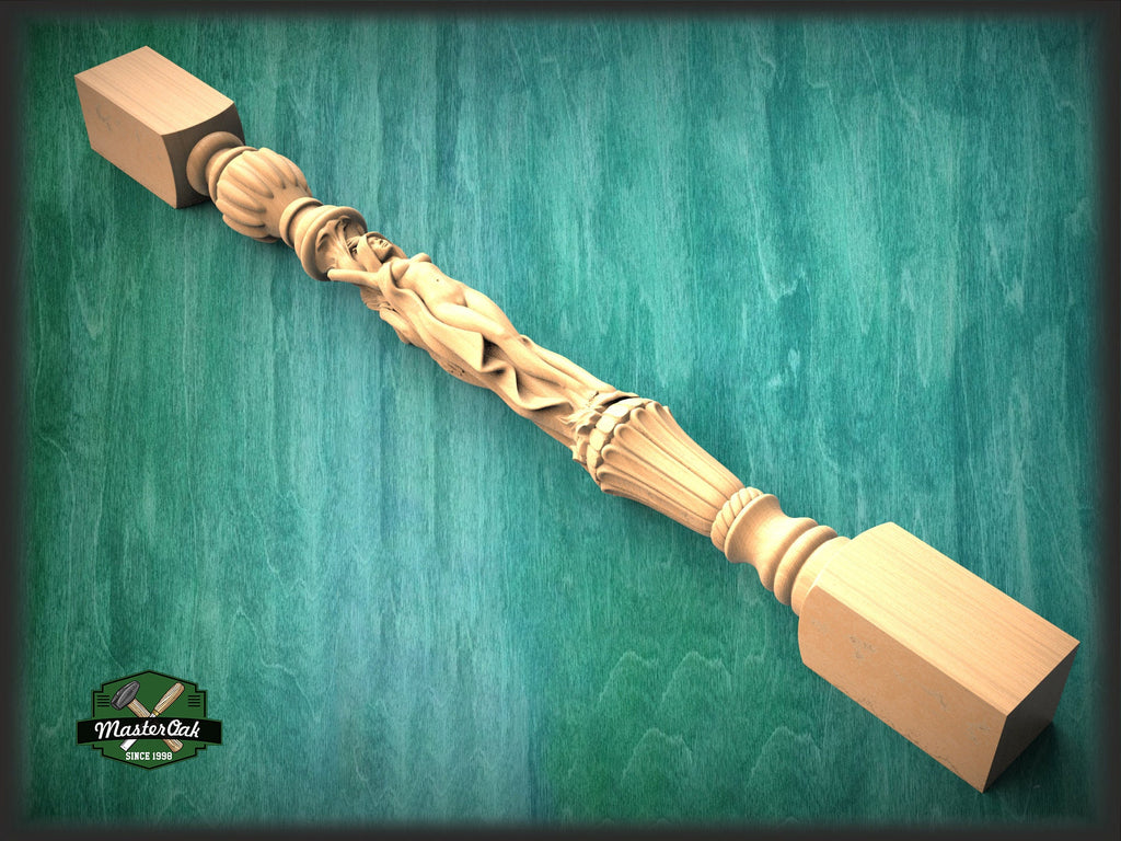 Baluster with women, Wood column with girls, Women stair balusters, Custom size wood balusters for stairs