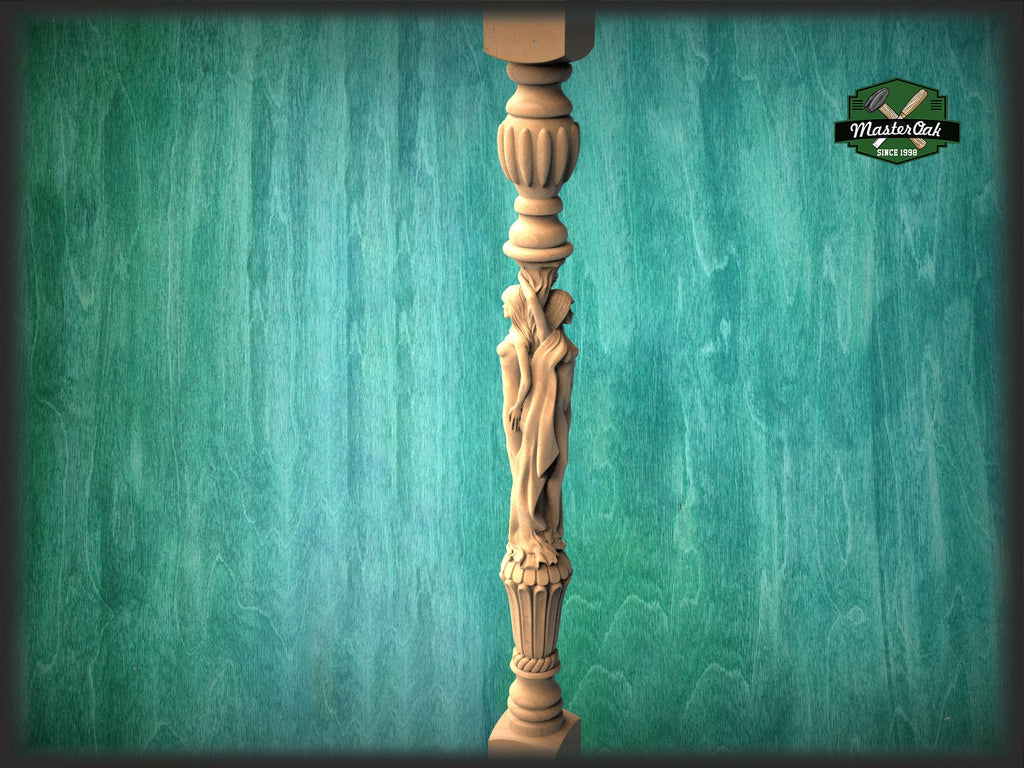 Baluster with women, Wood column with girls, Women stair balusters, Custom size wood balusters for stairs
