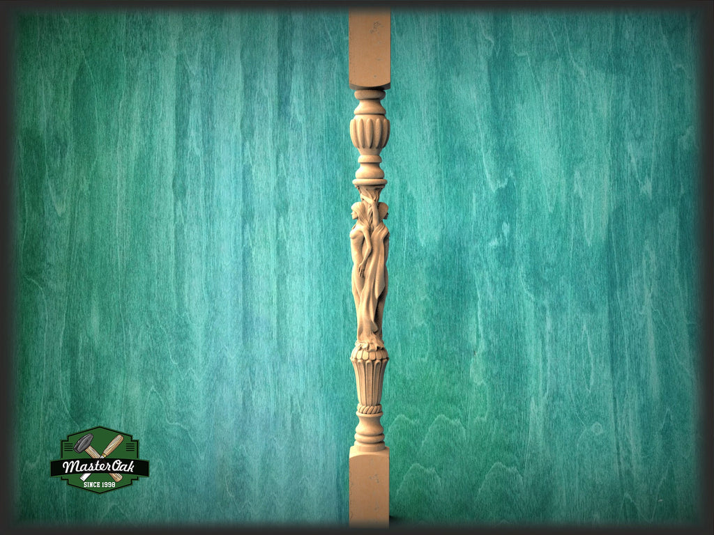 Baluster with women, Wood column with girls, Women stair balusters, Custom size wood balusters for stairs