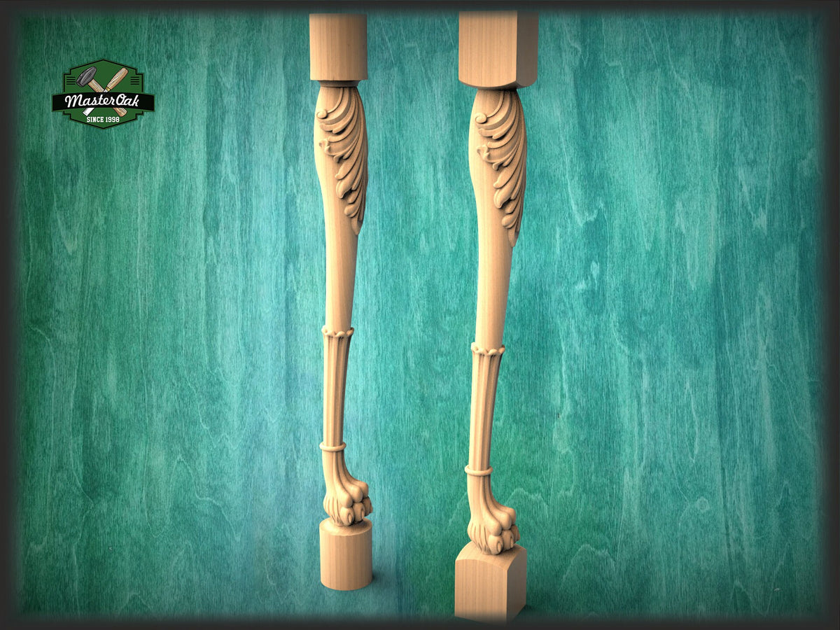 Lion Paw Wooden Baluster for Stairs, Lion leg banister of wood, stair banister lion, Carved wood balusters for stairs