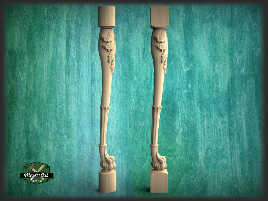 Lion Paw Wooden Baluster for Stairs, Lion leg banister of wood, stair banister lion, Carved wood balusters for stairs