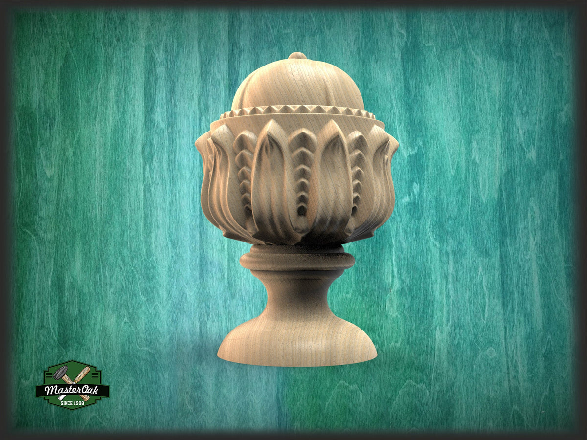 Hardwood Unpainted Classic Finial, Staircase Newel Post Cap