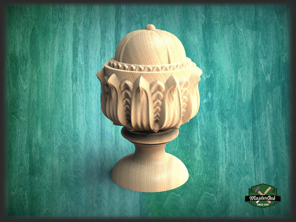 Hardwood Unpainted Classic Finial, Staircase Newel Post Cap