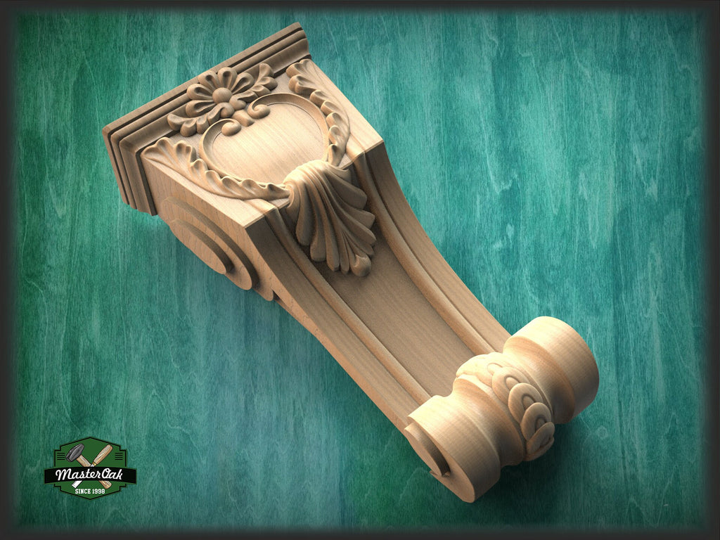 Carved bracket of wood, Unpainted, Decorative Carved Wooden Corbel, 1pc, Home Wall Embellishments, wood onlays, wood wall art decor