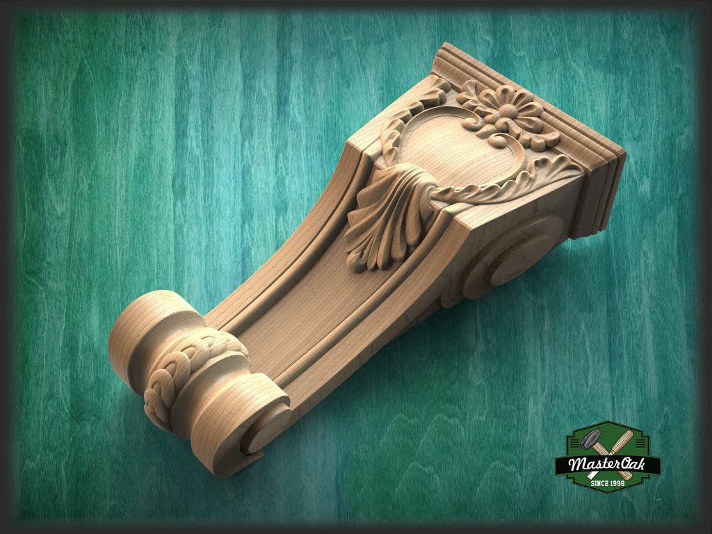 Carved bracket of wood, Unpainted, Decorative Carved Wooden Corbel, 1pc, Home Wall Embellishments, wood onlays, wood wall art decor