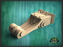 Load image into Gallery viewer, Carved bracket of wood, Unpainted, Decorative Carved Wooden Corbel, 1pc, Home Wall Embellishments, wood onlays, wood wall art decor
