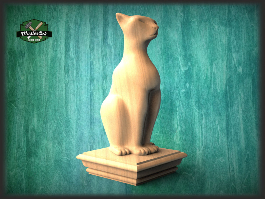 Cat Wooden Finial for Staircase Newel Post, Cat finial bed post, Cat statue of wood