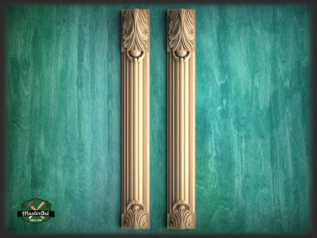 Wood pilasters for Fireplace, Set 2pc, Pair of Carved Wood Trim Post Pillars