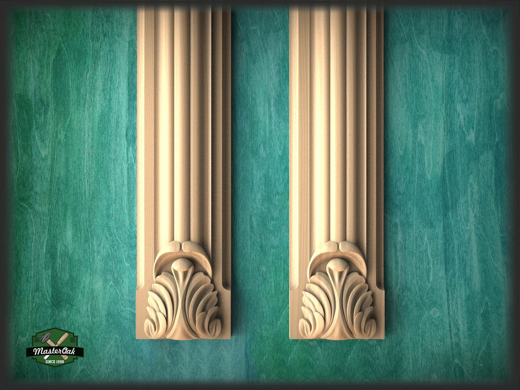 Wood pilasters for Fireplace, Set 2pc, Pair of Carved Wood Trim Post Pillars