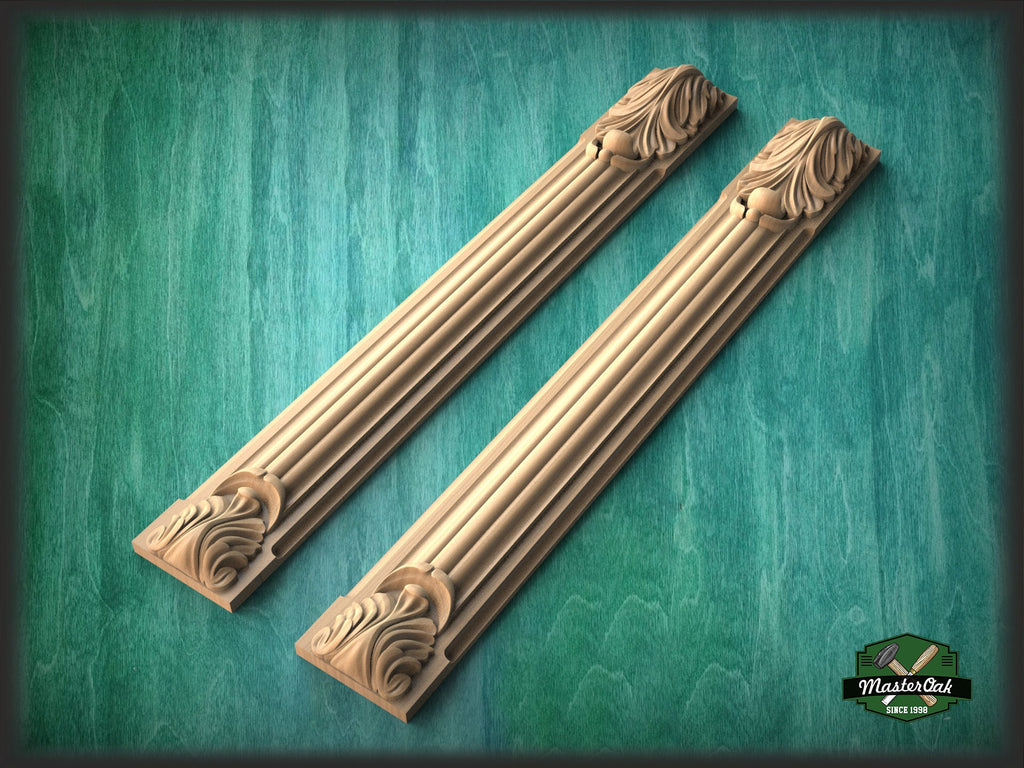 Wood pilasters for Fireplace, Set 2pc, Pair of Carved Wood Trim Post Pillars