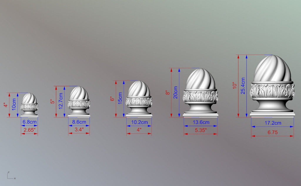 Carved Post Finials with square base, Staircase Newel Post Cap, Bed finials