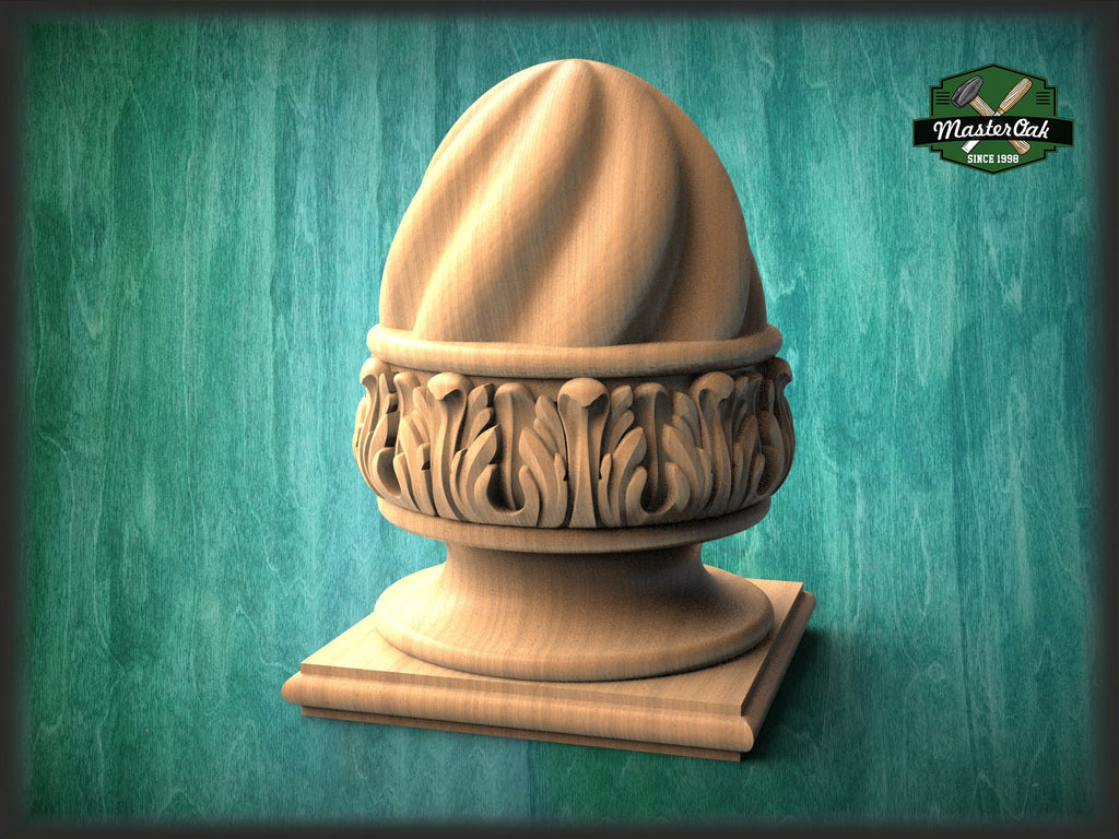 Carved Post Finials with square base, Staircase Newel Post Cap, Bed finials