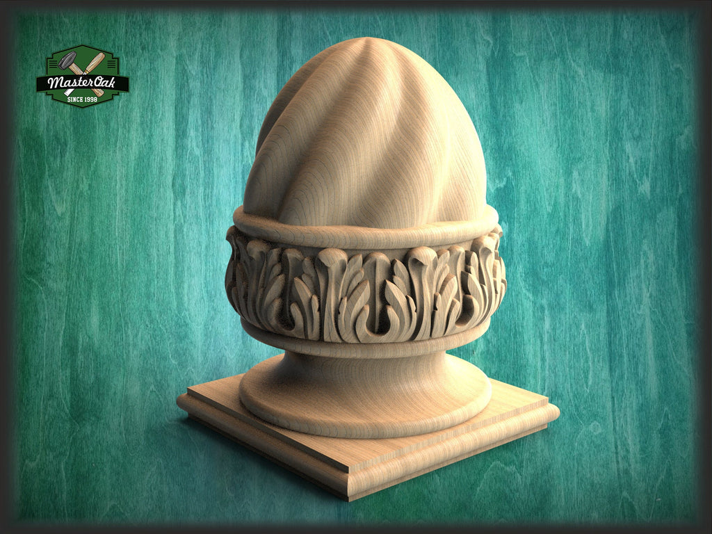 Carved Post Finials with square base, Staircase Newel Post Cap, Bed finials