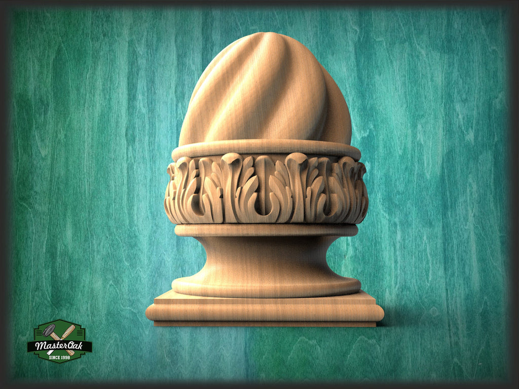 Carved Post Finials with square base, Staircase Newel Post Cap, Bed finials