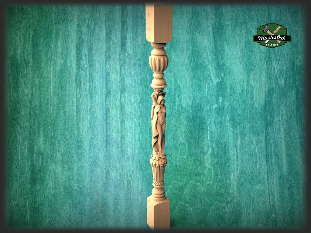Baluster with women, Wood column with girls, Women stair balusters, Custom size wood balusters for stairs