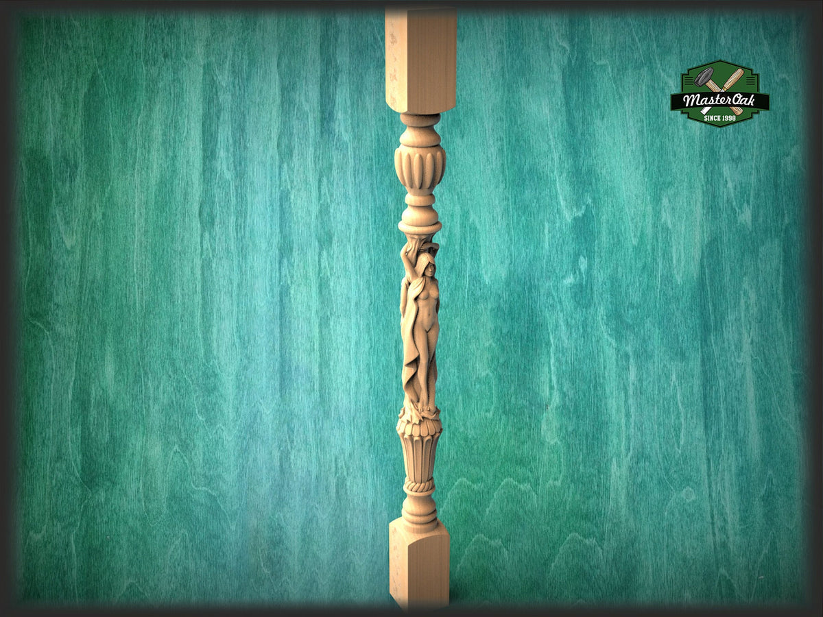 Baluster with women, Wood column with girls, Women stair balusters, Custom size wood balusters for stairs
