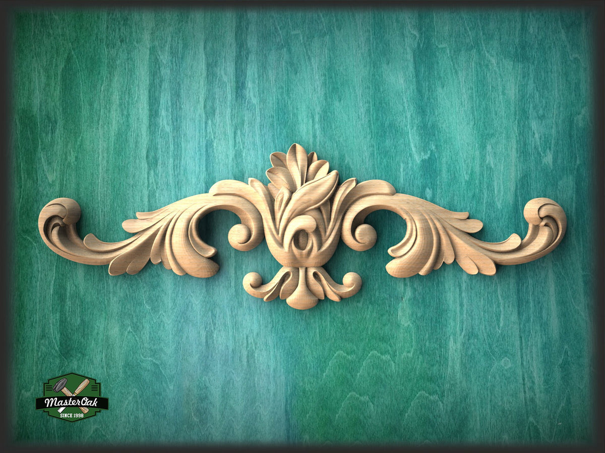 Large Unfinished Center Onlay With Acanthus Scrolls From Oak, 1pc, Home Wall Embellishments, Furniture Carving, Wood Onlay