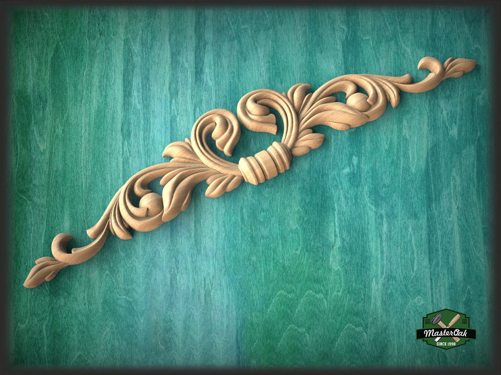 Wood Acorn Carved Horizontal Furniture Applique Onlay, 1pc, Unfinished, Home Wall Embellishments, Furniture Carving, Wood Onlay
