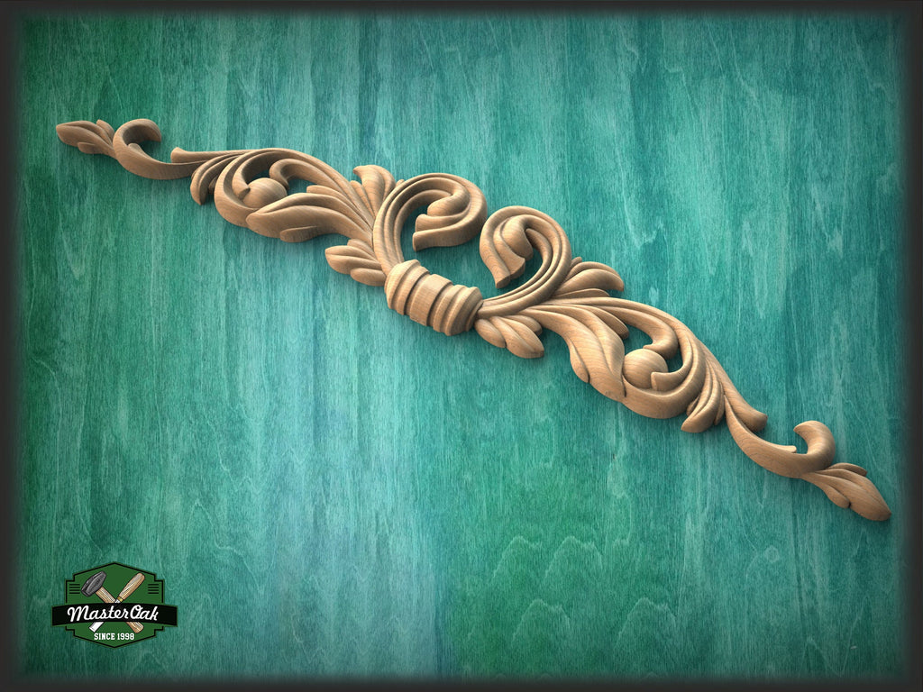 Wood Acorn Carved Horizontal Furniture Applique Onlay, 1pc, Unfinished, Home Wall Embellishments, Furniture Carving, Wood Onlay