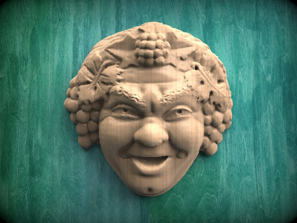 Bacchus,  Dionysus, the god of wine, 1pc wood decor unfinished, grape decor of wood