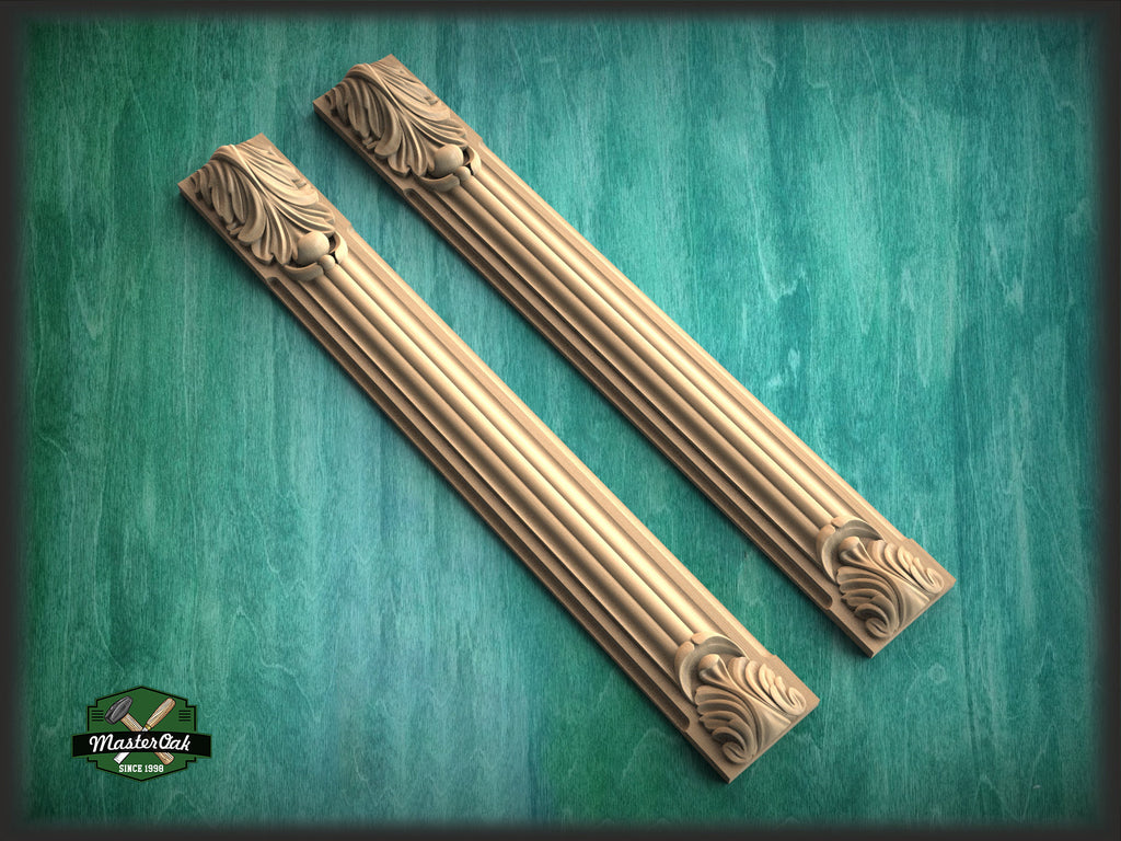 Wood pilasters for Fireplace, Set 2pc, Pair of Carved Wood Trim Post Pillars