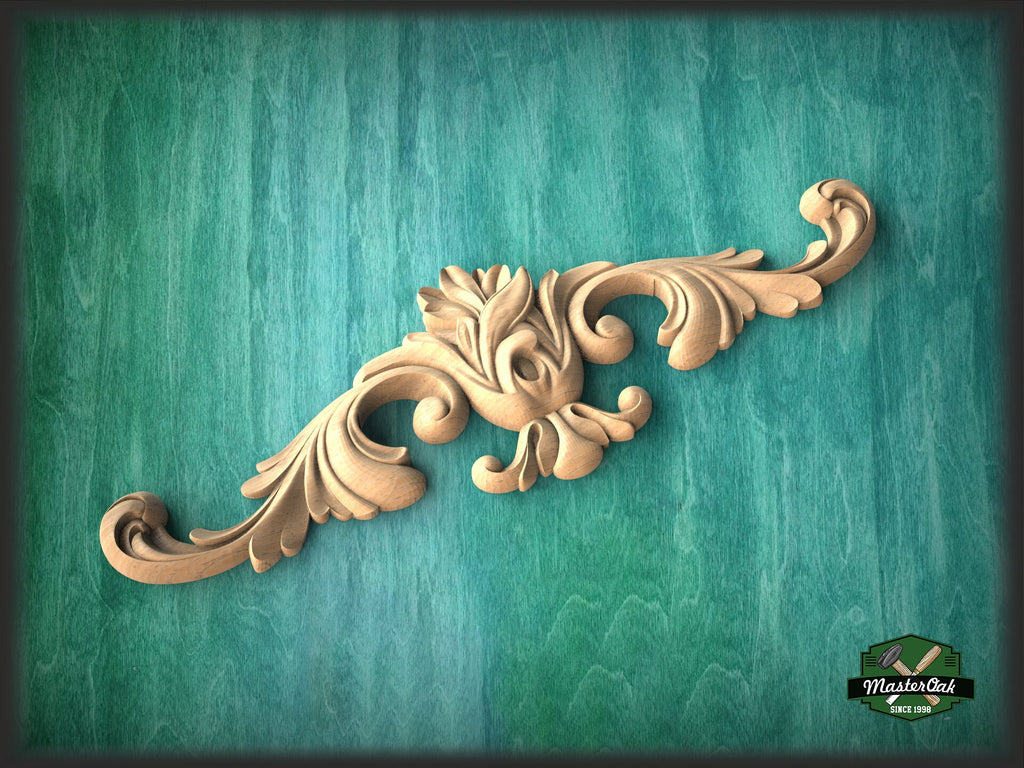 Large Unfinished Center Onlay With Acanthus Scrolls From Oak, 1pc, Home Wall Embellishments, Furniture Carving, Wood Onlay