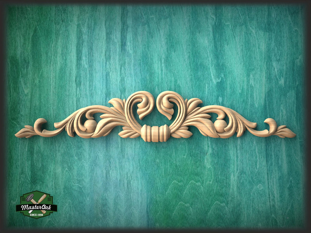 Wood Acorn Carved Horizontal Furniture Applique Onlay, 1pc, Unfinished, Home Wall Embellishments, Furniture Carving, Wood Onlay