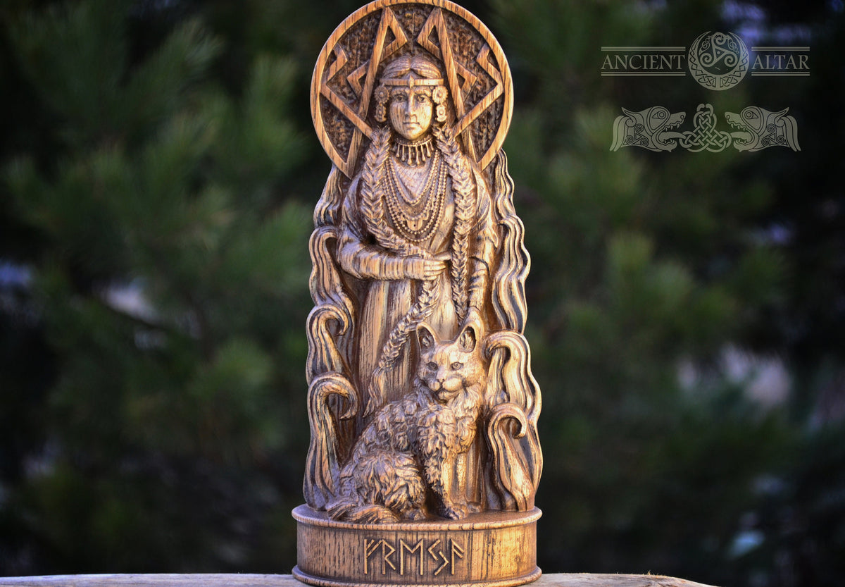 Freya, Freyja statue, norse pantheon, viking pagan asatru heathen goddess and god scandinavian gods altar mythology