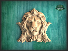 Load image into Gallery viewer, Wooden Lion Head, Carved lion head, Unpainted, 1pc, Applique furniture decor DIY Furniture Trim Supplies wall ornaments pediments
