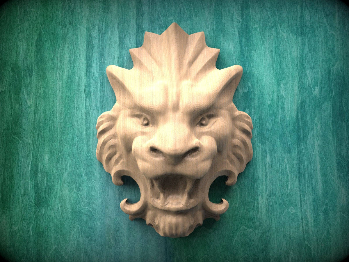Gothic Lion Mask, Carved lion head, Unpainted, 1pc, Applique furniture decor DIY Furniture Trim Supplies wall ornaments pediments