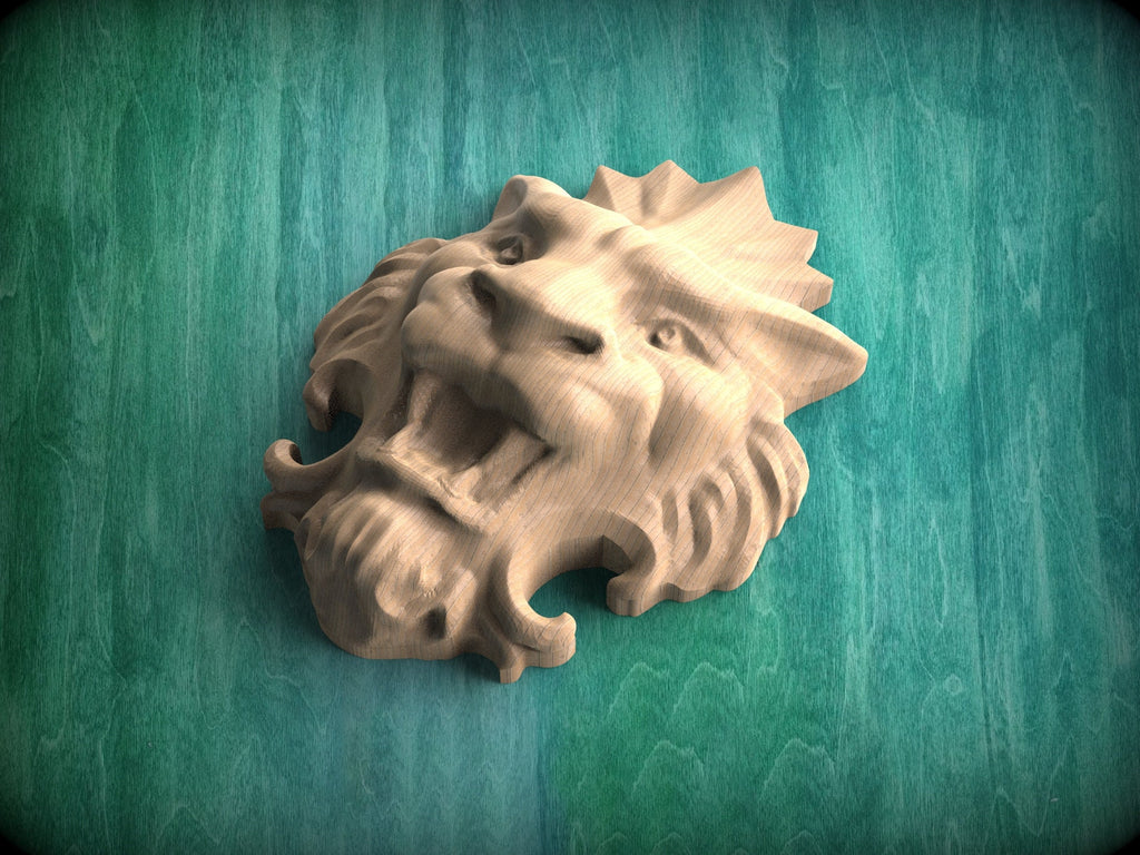 Gothic Lion Mask, Carved lion head, Unpainted, 1pc, Applique furniture decor DIY Furniture Trim Supplies wall ornaments pediments