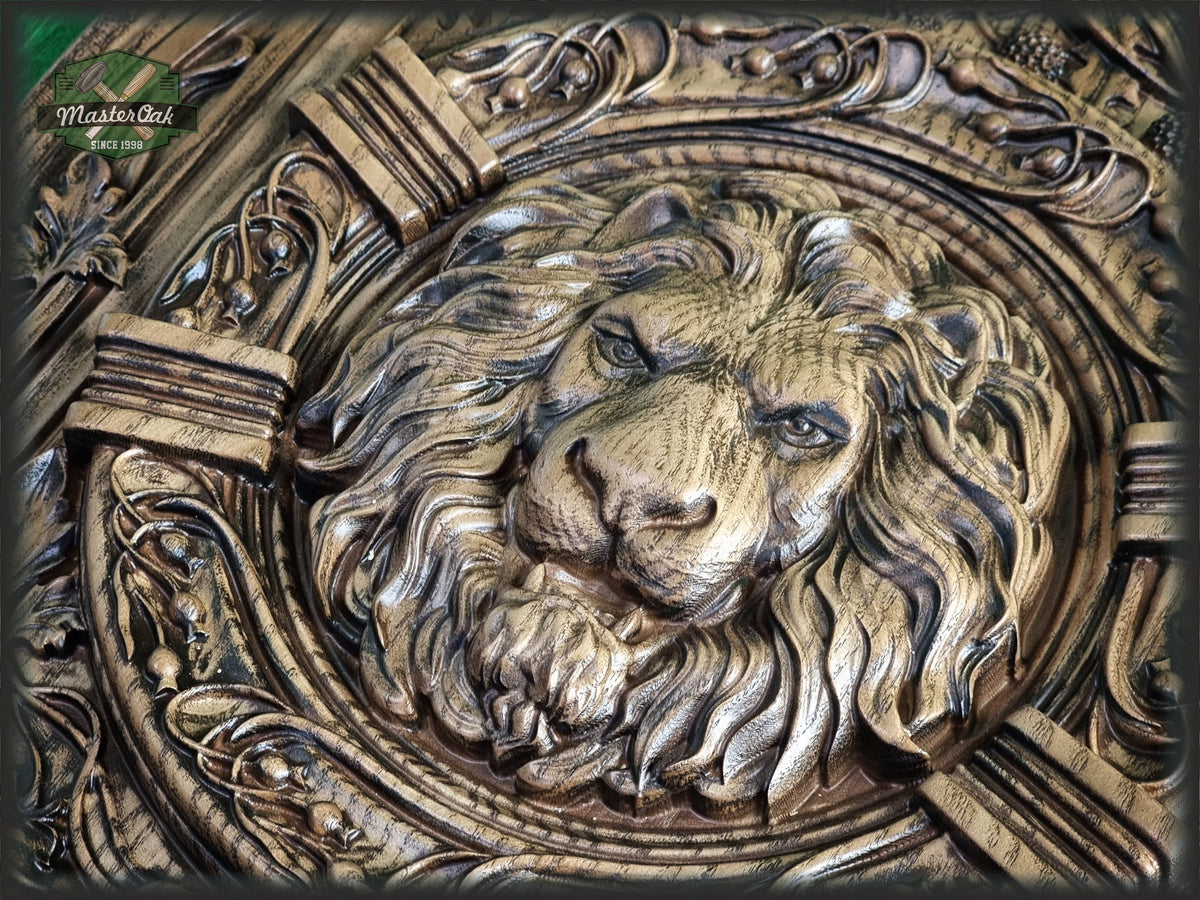 Wooden Lion Head Panel Carved wood carvings wood wall hanging plaque