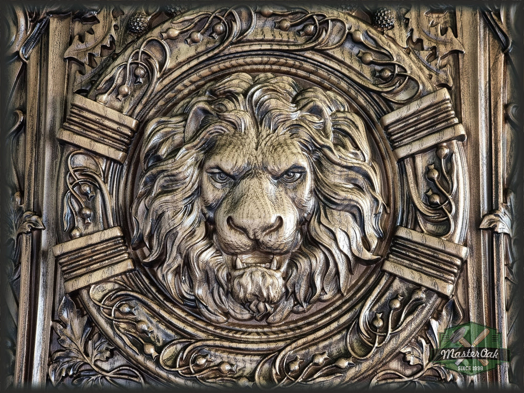 Wooden Lion Head Panel Carved wood carvings wood wall hanging plaque