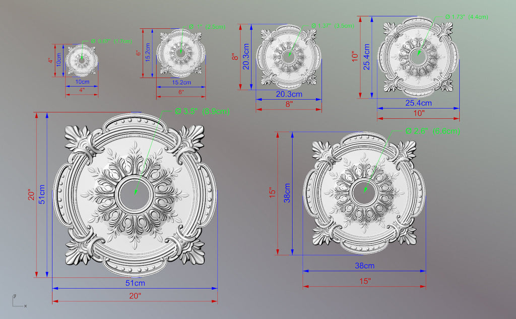 Round Architectural Applique Rosette Onlay Detailed Acanthus Ornamentation