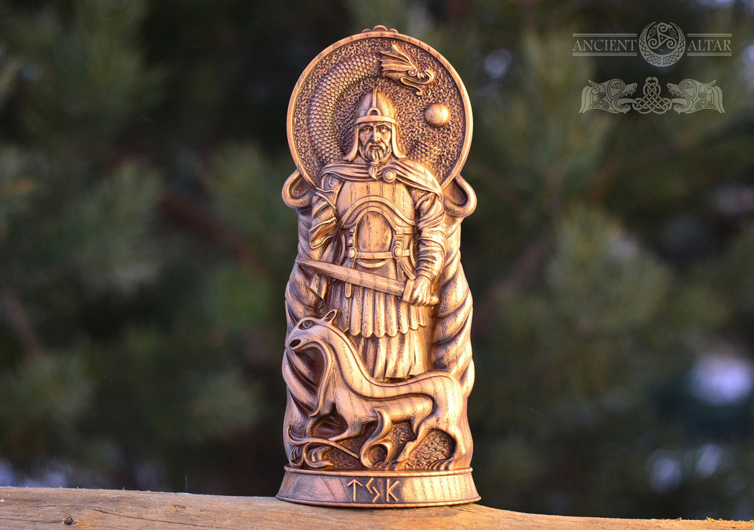 Tyr, Norse pagan god statue, for Asatru Altar kit and heathen ritual, Scandinavian gods altar mythology wood sculpture