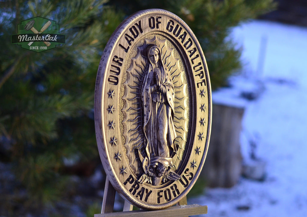 Our Lady of Guadalupe Wood carved Virgin Mary de Guadalupe Religious catholic icons Gift ideas for women Gifts for mom Wooden Wall art